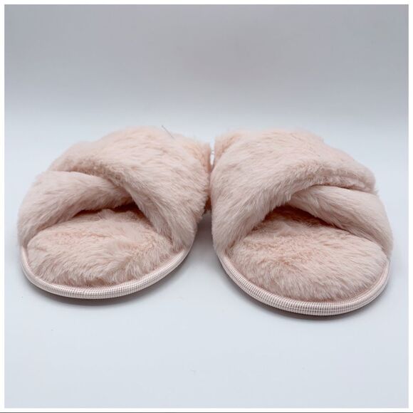 SPLENDID Pink Fluffy Crisscross Peep Toe‎ Slippers M/L NWT - Picture 6 of 11